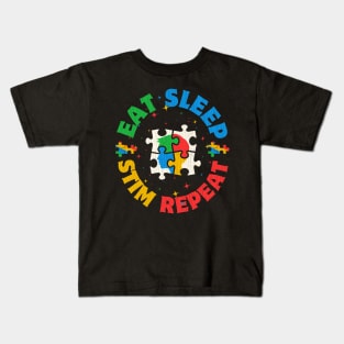 Eat Sleep Stim Repeat Autism Awareness Kids T-Shirt